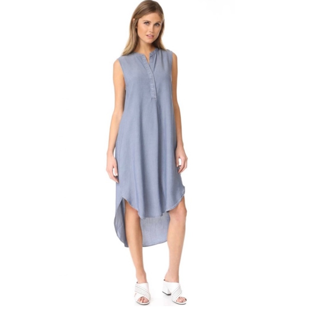L’Agence Midi Dress Morocco Chambray High Low Sleeveless Minimalist Blue size XS